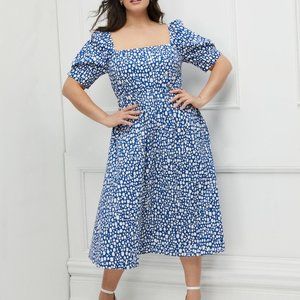 ELOQUII Elements Puff Sleeve Fit And Flare Midi Dress